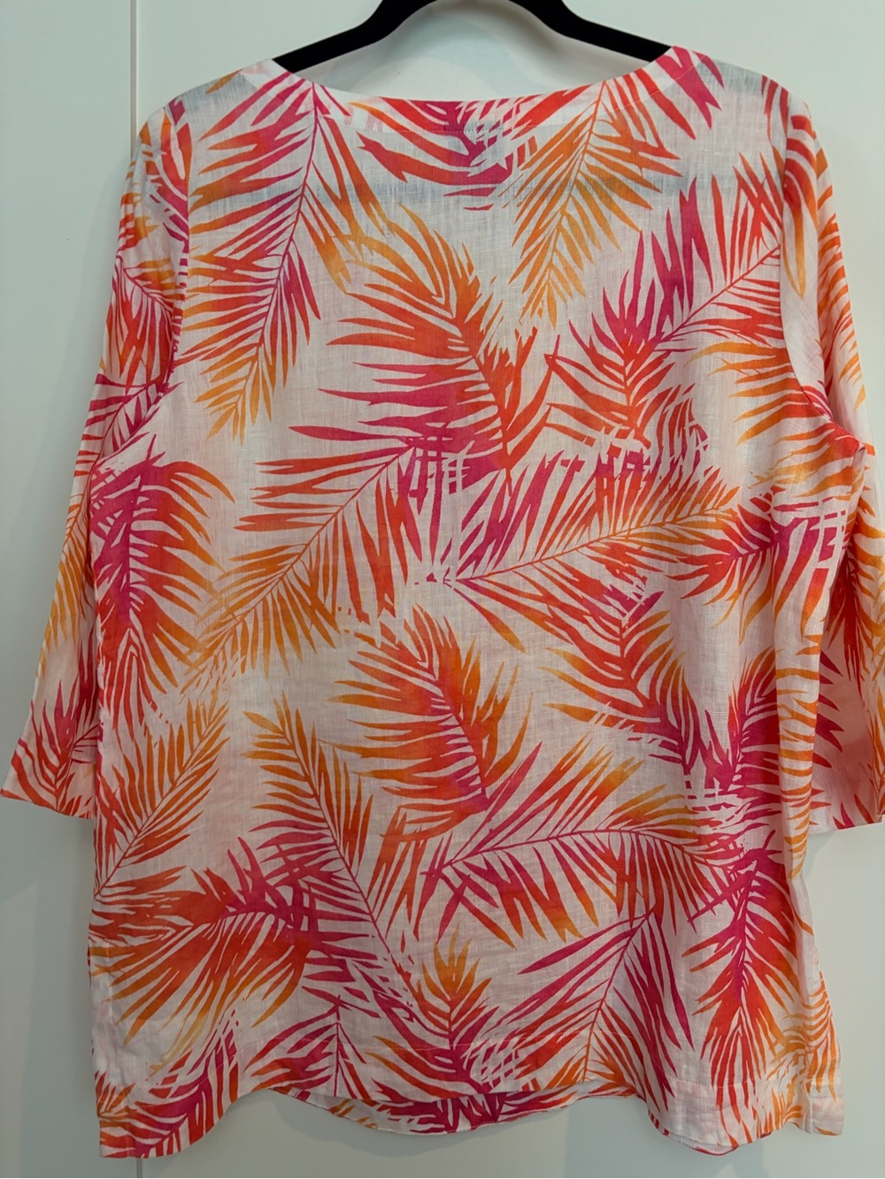 J. Jill 100% Linen Tropical Palm Print Tunic Top Medium Pink Orange White - Picture 3 of 10